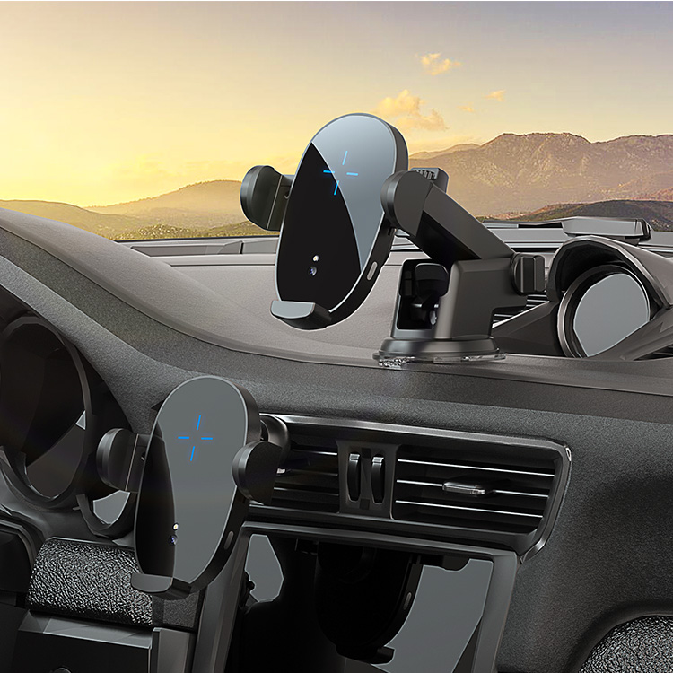 Cargador inalámbrico de diseño más nuevo, sensor táctil para coche, clip retráctil automático, soporte magnético de carga rápida para teléfono para coche  